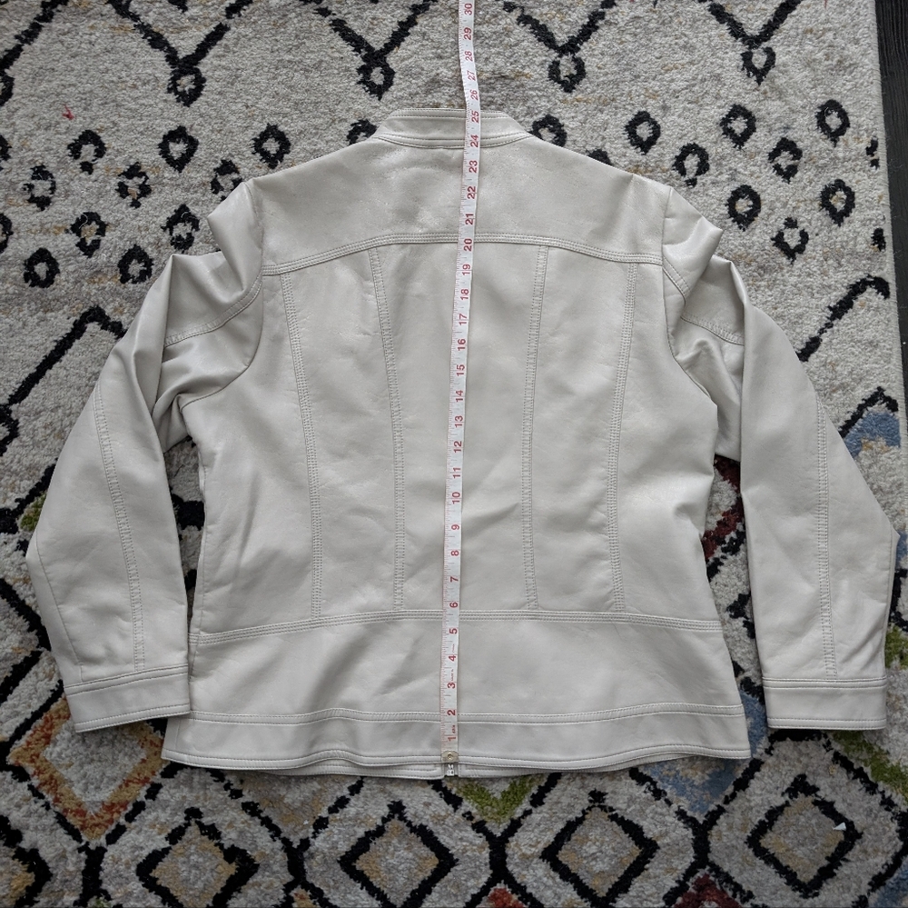 Roz & Ali Faux Leather Moto Jacket, Cream/Off White, XL, Biker - Picture 7 of 8
